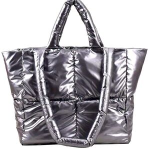 Metallic puffer tote